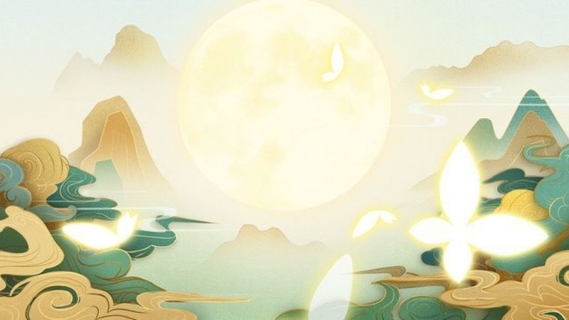 Background tết trung thu cảnh đồi núi và mặt trăng