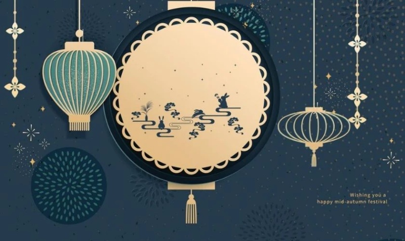 Background tết trung thu với đèn lồng màu xanh lục