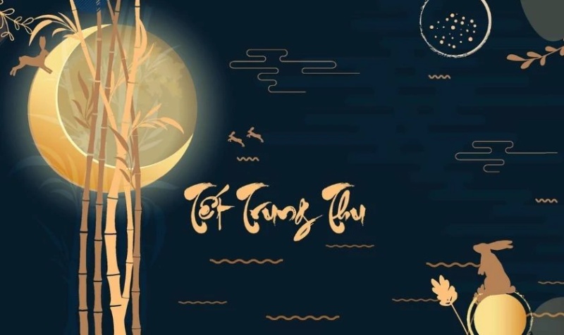 Background tết trung thu hình ảnh lũy tre và mặt trăng