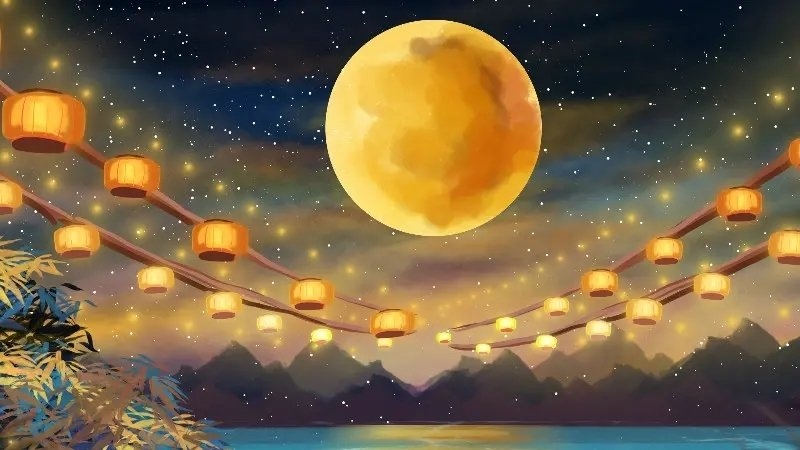 Mặt trăng sáng chói cùng dàn đèn lồng lung linh
