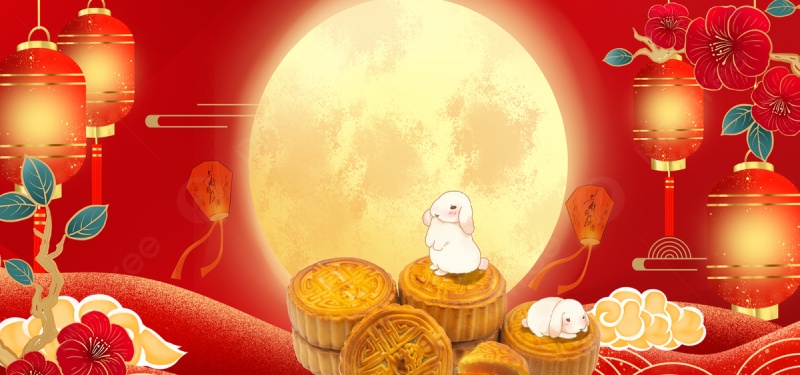 Thỏ con gặm bánh trung thu ngước nhìn mặt trăng