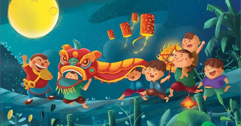 Múa lân Trung thu dưới ánh trăng rằm