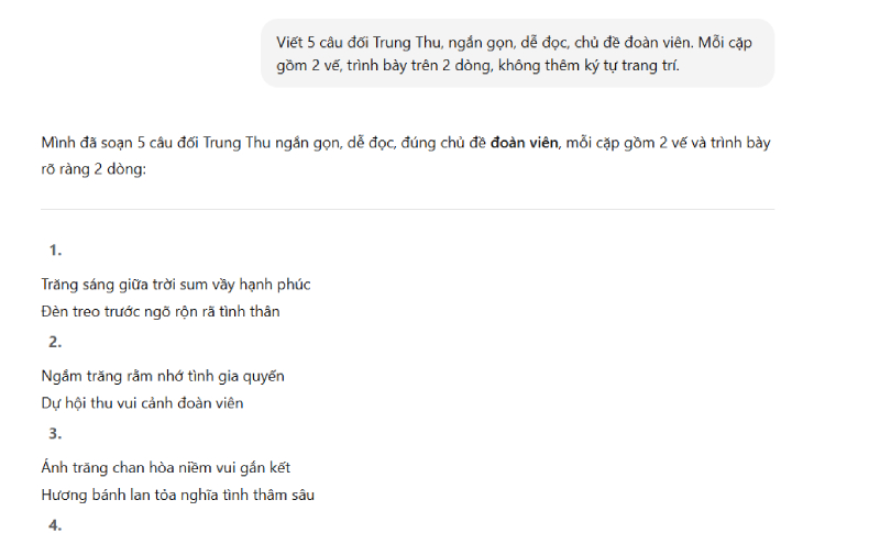 Câu đối Trung thu chủ đề đoàn viên do ChatGPT gợi ý