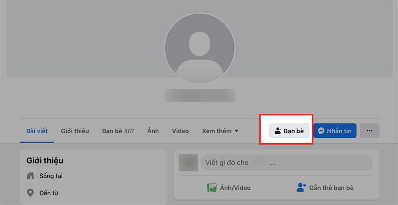 Trang cá nhân Facebook với nút Bạn bè được làm nổi bật
