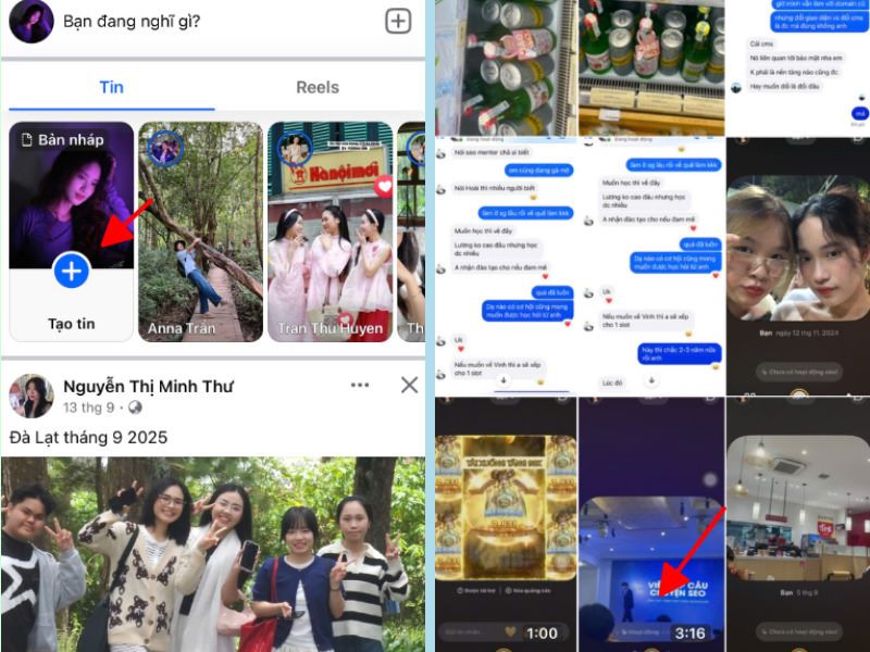 Nhấn Tạo tin và chọn video muốn đăng