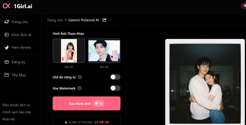 Tải ảnh cá nhân và người nổi tiếng lên Gemini Polaroid AI