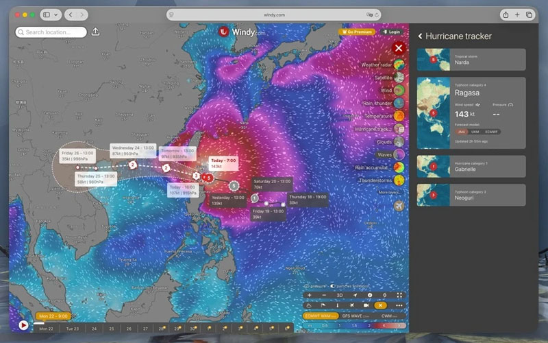 Dùng ứng dụng Windy để theo dõi diễn biến siêu bão Ragasa