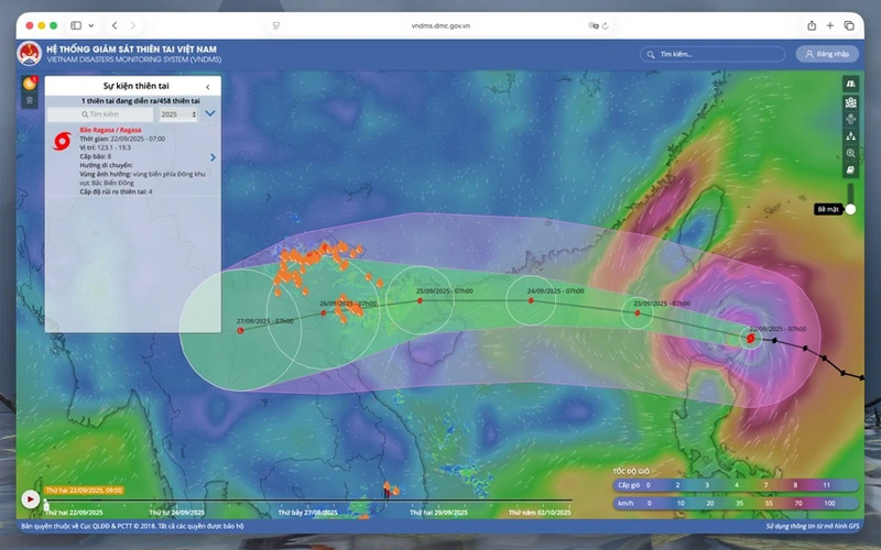 Vào trang web VNDMS và chọn mục sự kiện thiên tai