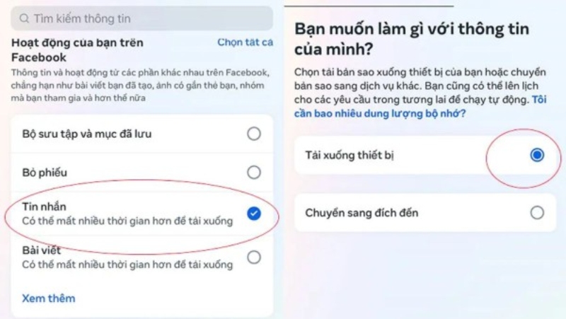 Chọn tải xuống thiết bị để sao lưu dữ liệu tin nhắn Messenger