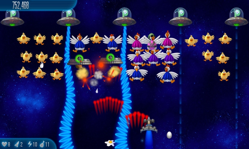Game bắn gà Chicken Invaders với phi thuyền và đàn gà ngoài hành tinh