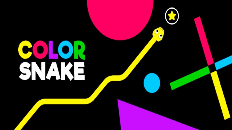 Giao diện Color Snake với rắn vàng vượt qua các khối hình nhiều màu