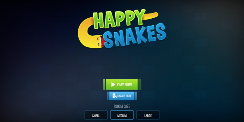 Màn hình khởi động Happy Snakes với nút Play Now và lựa chọn phòng chơi