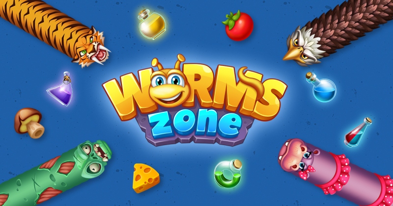 Nhân vật rắn nhiều hình dạng trong Worms Zone cùng đồ ăn hấp dẫn