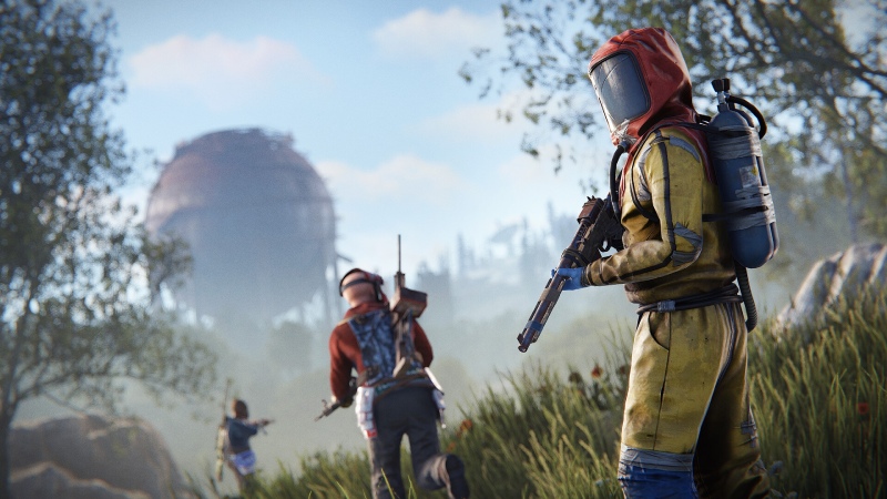 Người chơi mặc đồ bảo hộ khám phá thế giới mở của Rust