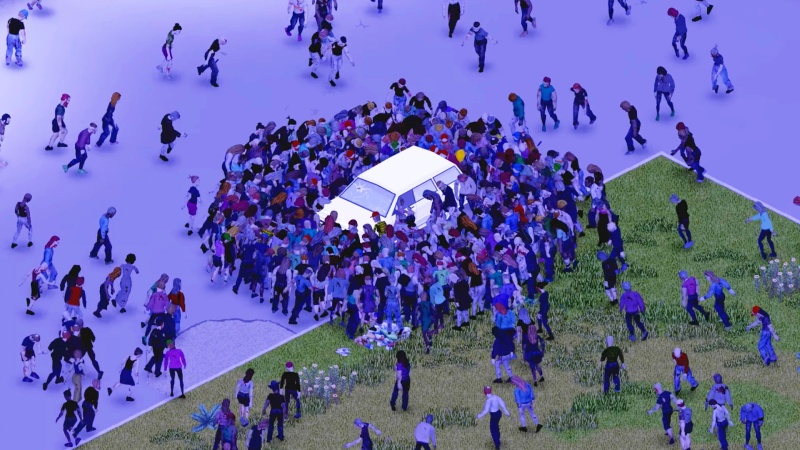 Đám đông zombie bao vây chiếc xe trong Project Zomboid