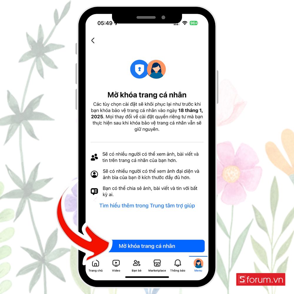 Chọn Mở khóa trang cá nhân. 