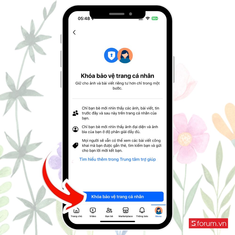 Bước 3: Bật tính năng khóa trang cá nhân.