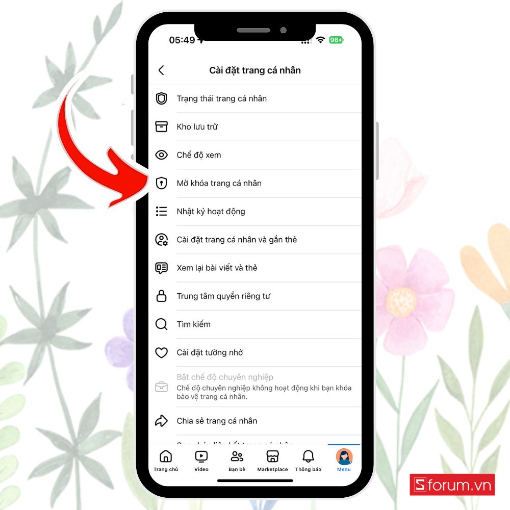 Bước 2: Tìm tùy chọn Mở khóa trang cá nhân. 2