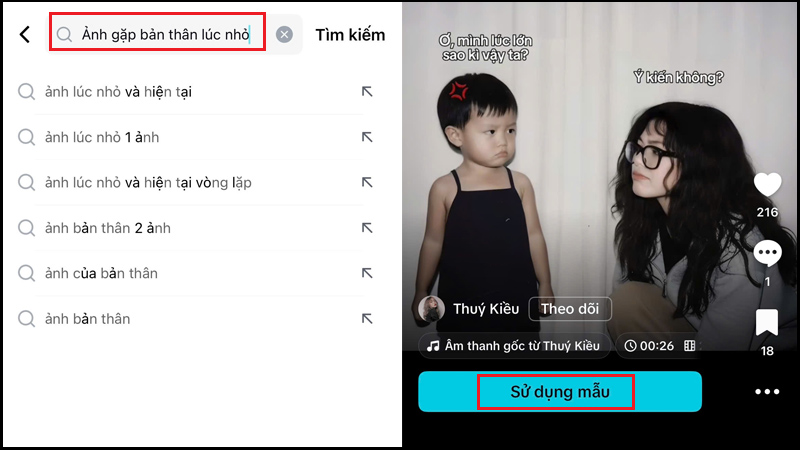 Tìm kiếm ảnh gặp bản thân lúc nhỏ và sử dụng mẫu ưng ý