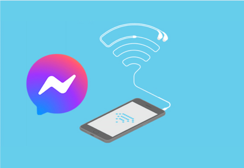 Biểu tượng Messenger với hình ảnh sóng Wi-Fi kết nối điện thoại