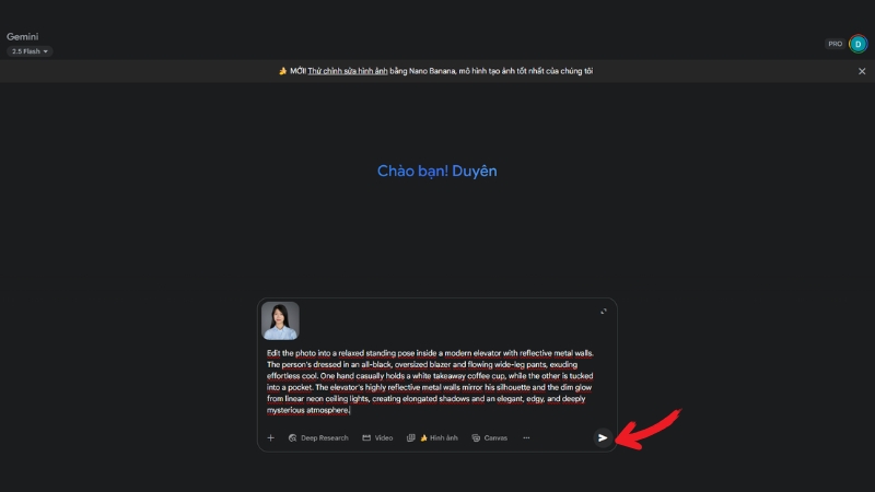 Nhập prompt mô tả ảnh chi tiết vào khung chat