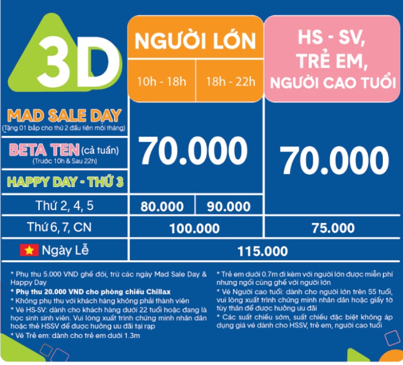 tham khảo giá vé 3D chi tiết