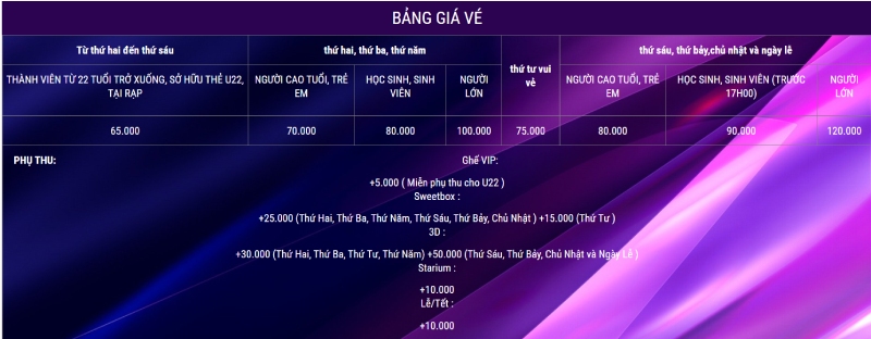 cập nhật giá vé tháng 6/2025 tại rạp