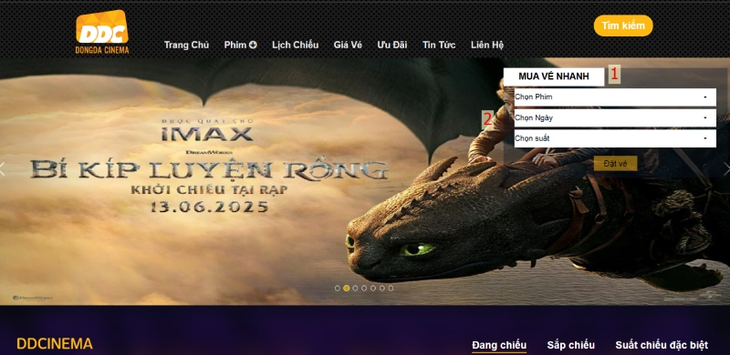 chọn "mua vé nhanh" và tìm thông tin về phim muốn đặt