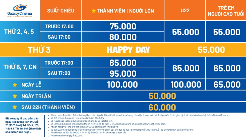 giá vé tại Galaxy Tân Bình