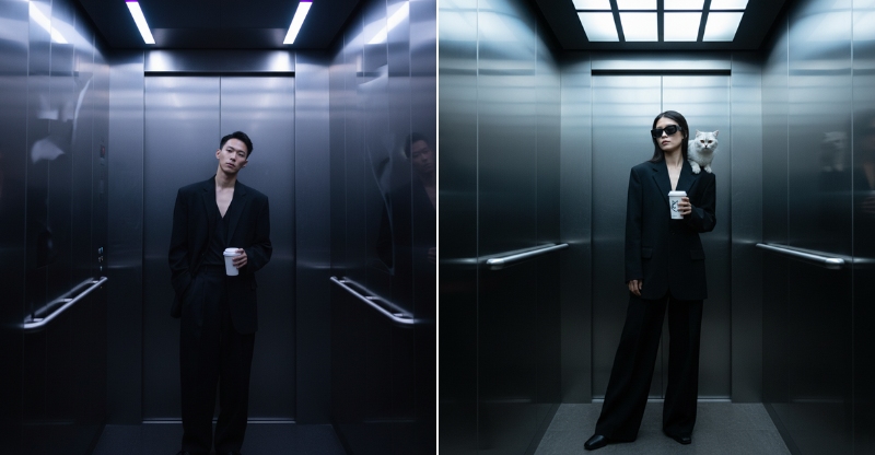 Cách tạo ảnh cầm ly cafe trong thang máy