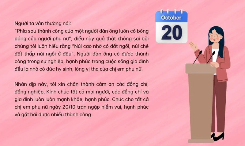 Bài phát biểu chúc mừng 20/10 của Chủ tịch Công đoàn