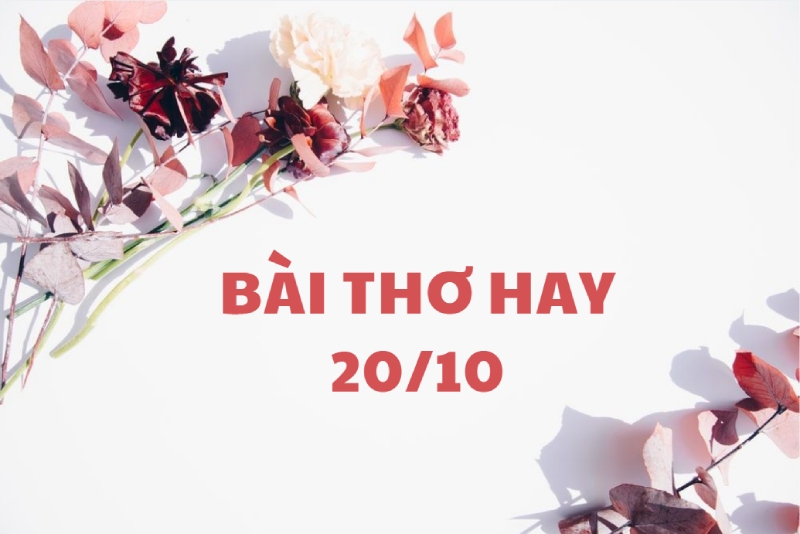 Hoa và chữ "Bài thơ hay 20/10" trên nền trắng