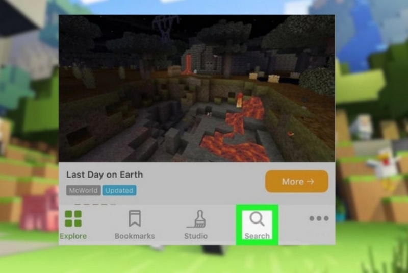 cach-cai-mod-vao-minecraft-pe-10 Chọn tab Search (Tìm kiếm) trong ứng dụng MCPE Addons