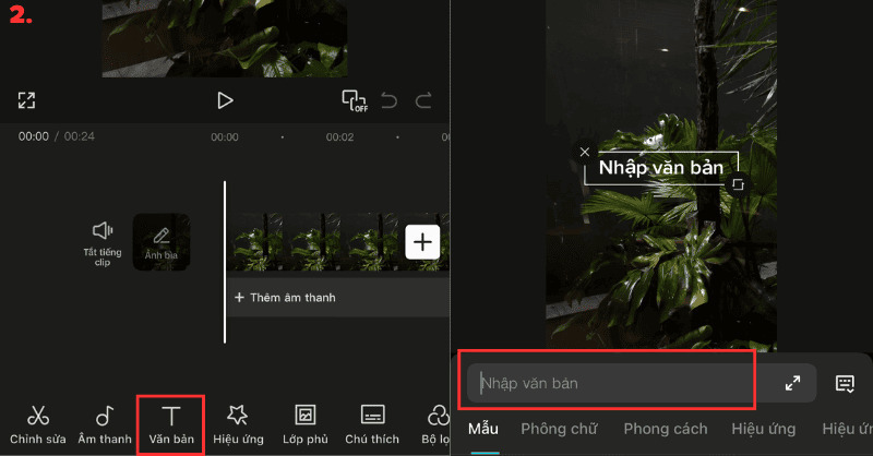 Chọn vào mục Văn bản và nhập văn bản