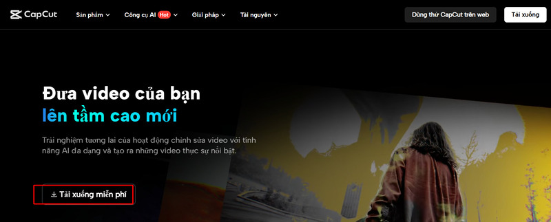 Giao diện download phần mềm CapCut