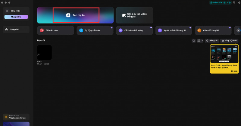 Tạo dự án mới trong CapCut
