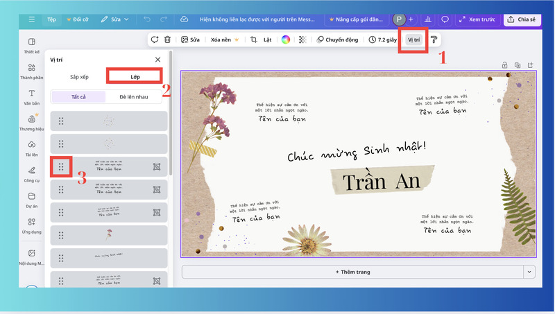 Thao tác thay đổi vị trí layer trong Canva
