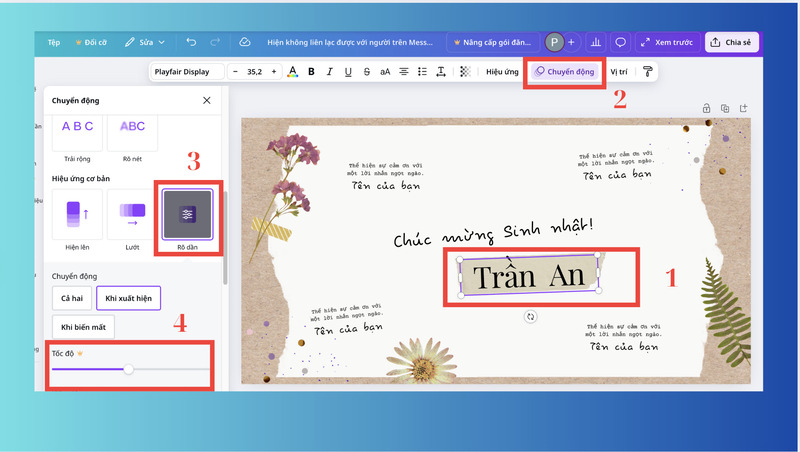 Tùy chỉnh hiệu ứng chuyển động các lớp trong Canva