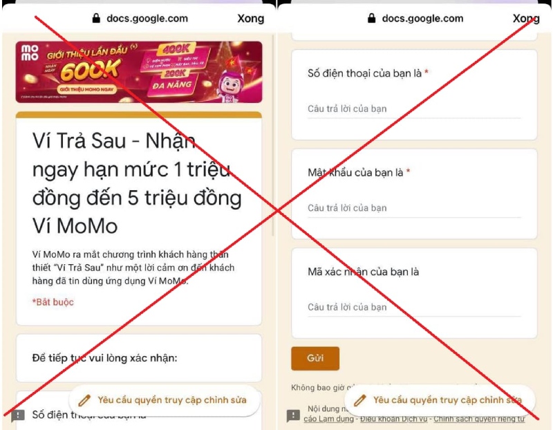 Cảnh báo trang web giả mạo MoMo yêu cầu nhập thông tin cá nhân