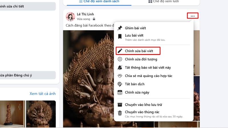 Nhấn vào nút ba chấm và chọn chỉnh sửa bài viết