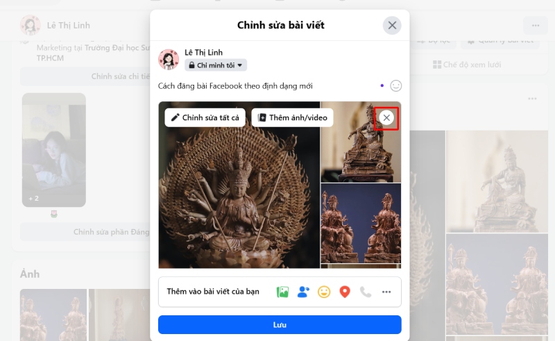 Nhấn chọn dấu "x" để loại bỏ hình ảnh