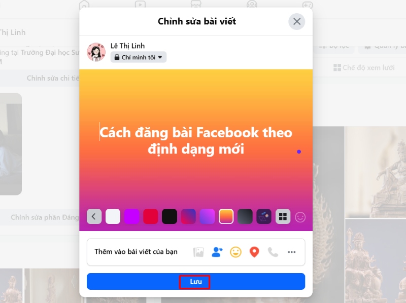 Sau khi lựa chọn màu nền, nhấn nút lưu