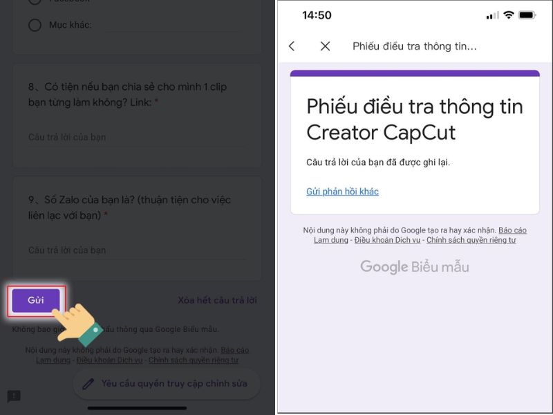 Điền thông tin vào phiếu Creator CapCut