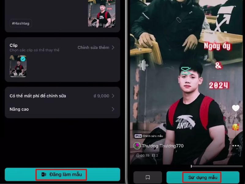Chọn Đăng làm mẫu và thử sử dụng mẫu