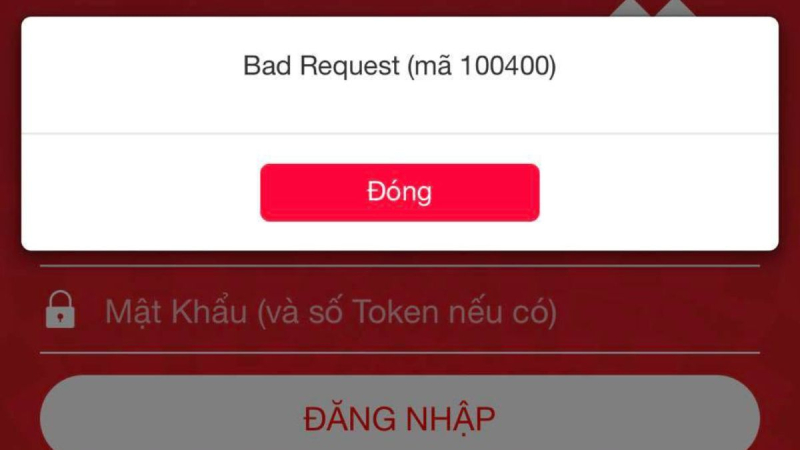 Lỗi đăng nhập Techcombank hiển thị thông báo mã 100400