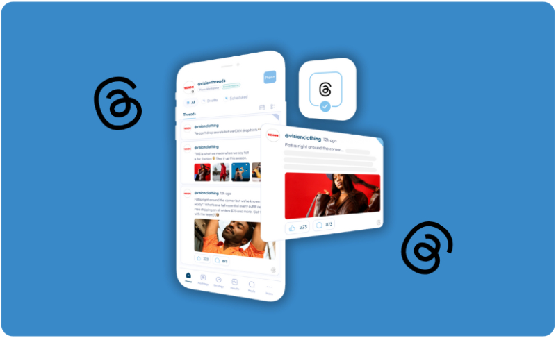 Giao diện ứng dụng Threads với nhiều bài đăng và biểu tượng đặc trưng