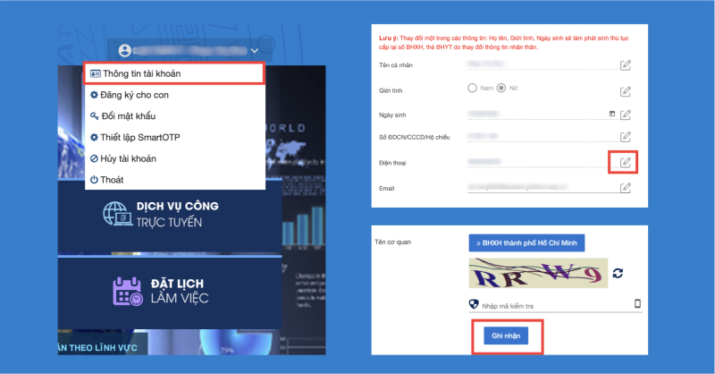 Chọn mục thông tin tài khoản và cập nhật địa chỉ email mới trong phần chỉnh sửa
