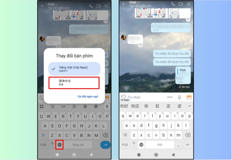 Chuyển sang bàn phím tiếng Trung Pinyin để gõ ký tự trên Android