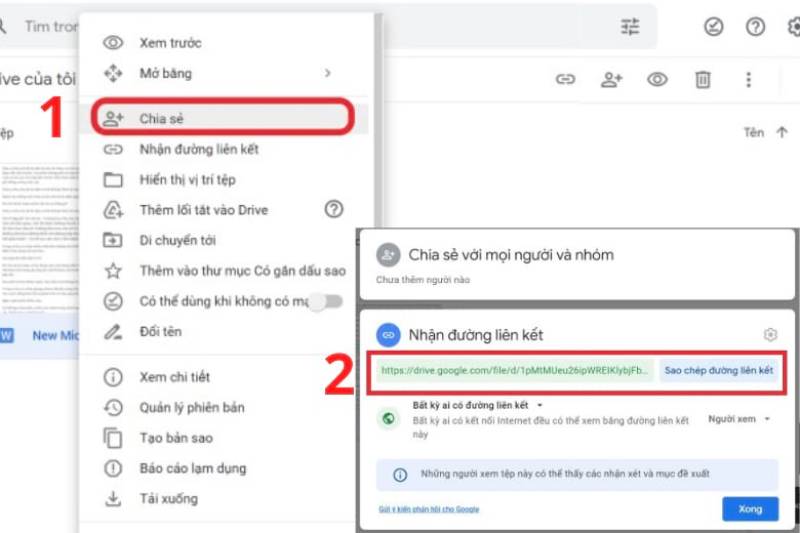 Chọn Chia sẻ và sao chép đường liên kết để dán vào khung chat Messenger