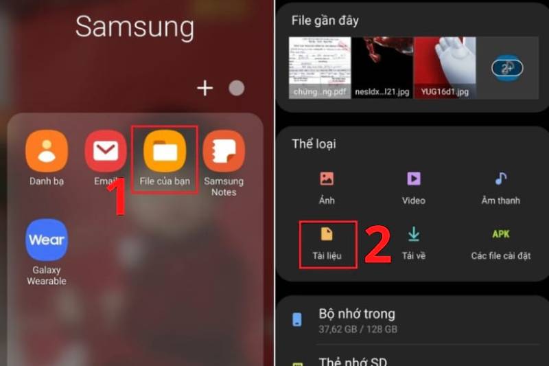 Mở File của bạn trên điện thoại Android và chọn Tài liệu